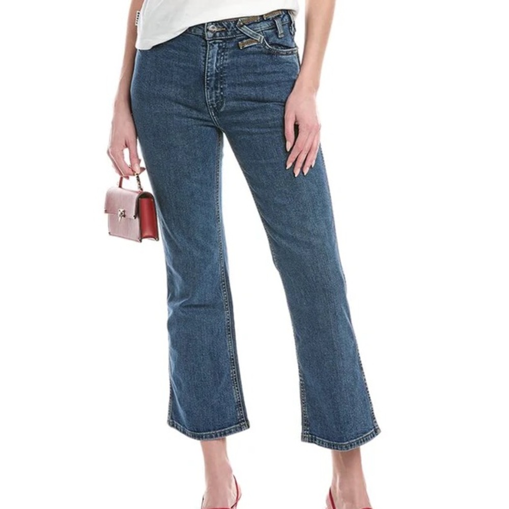 Wrangler Staud Collab Women's Cropped Boot Cut Jeans in Indigo Blue size 28 - Picture 8 of 11